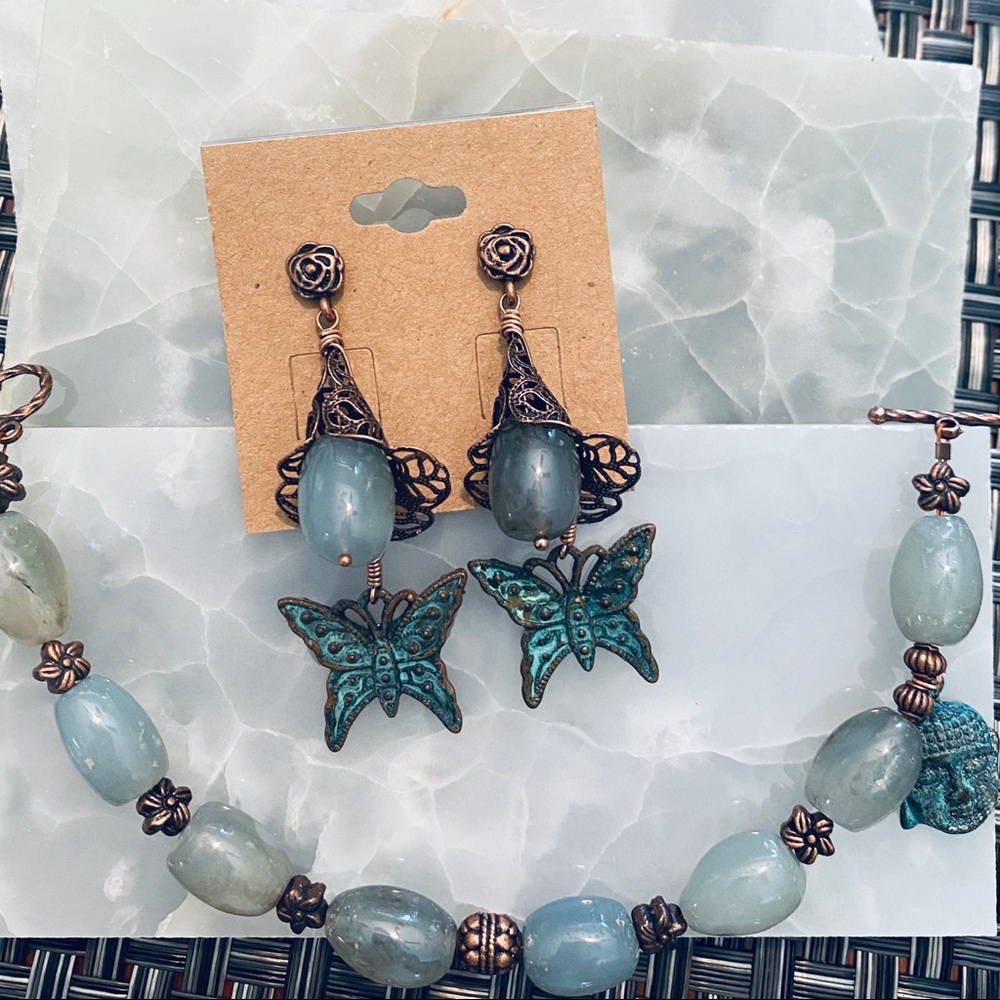 Romantic Agate & Copper Bracelet & Earring Set